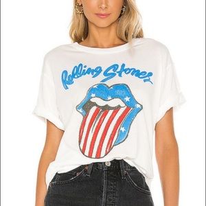 Daydreamer Rolling Stones Stars and Stripes Boyfriend Tee in Vintage White
